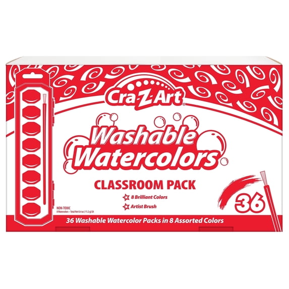 Cra-Z-Art Washable Watercolors Classroom Pack, 8 Colors, 36 Count