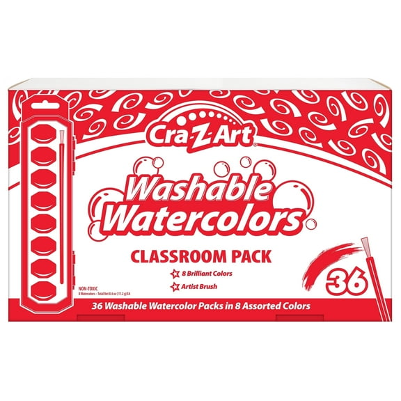 Cra-Z-Art Washable Watercolors Classroom Pack, 8 Colors, 36 Count