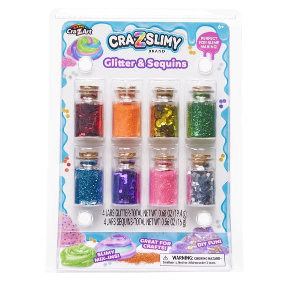 Cra-Z-Slimy Glitter & Sequins Slime Mix-Ins & Crafting Kit, 8 Jars, Multicolor, Ages 6 & Up