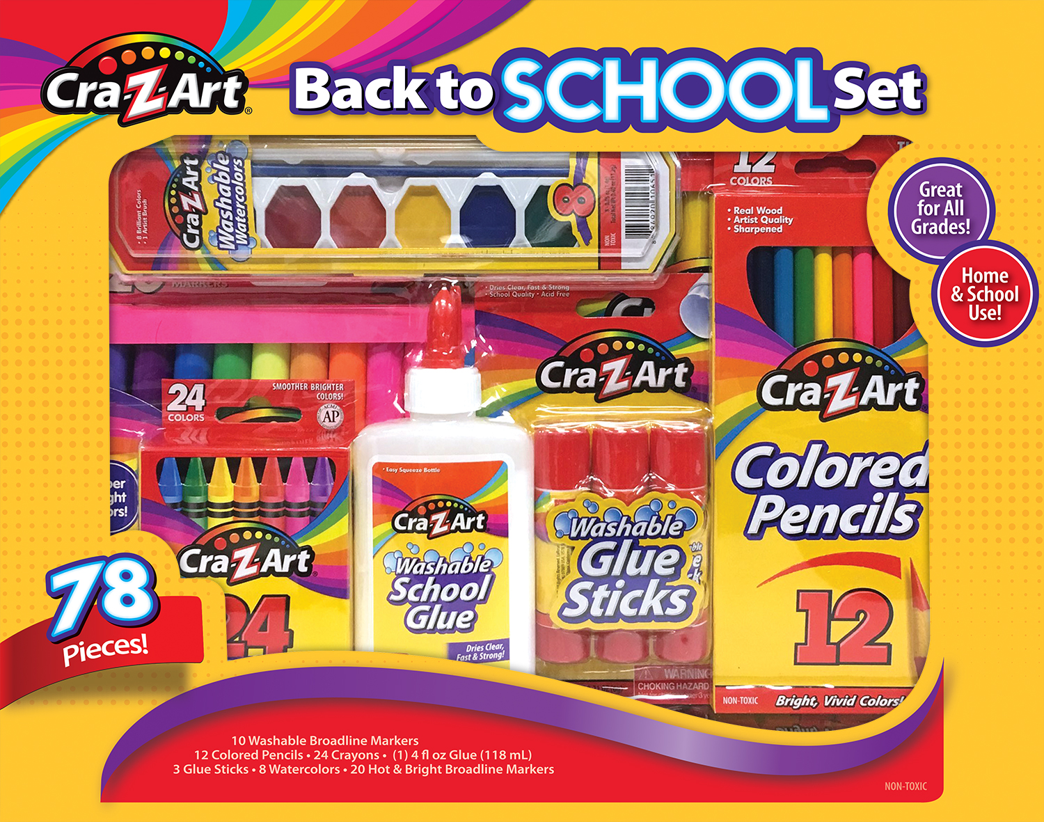 Crazart Back To School Set of Colored Pencils, Markers, Crayons