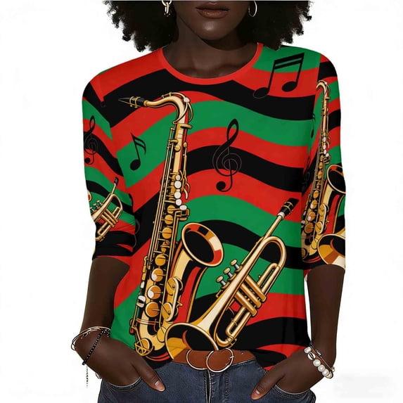 Craaazy Black History Month Clothing for Women Crewneck 3/4 Sleeve Summer Cozy Shirts Gifts