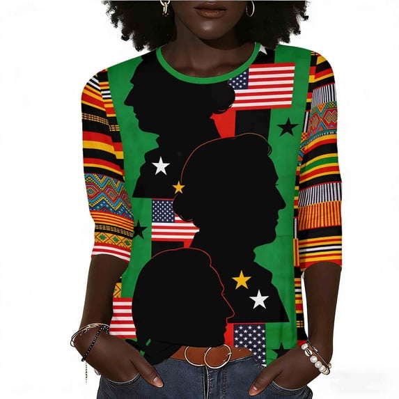 Craaazy Black History Month Clothing for Women Crewneck 3/4 Sleeve Summer Cozy Shirts Gifts