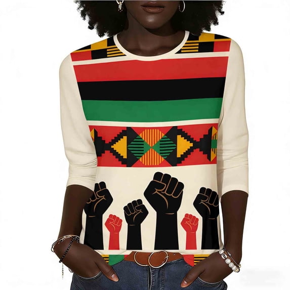 Craaazy Black History Month Clothing for Women Crewneck 3/4 Sleeve Summer Cozy Shirts Gifts