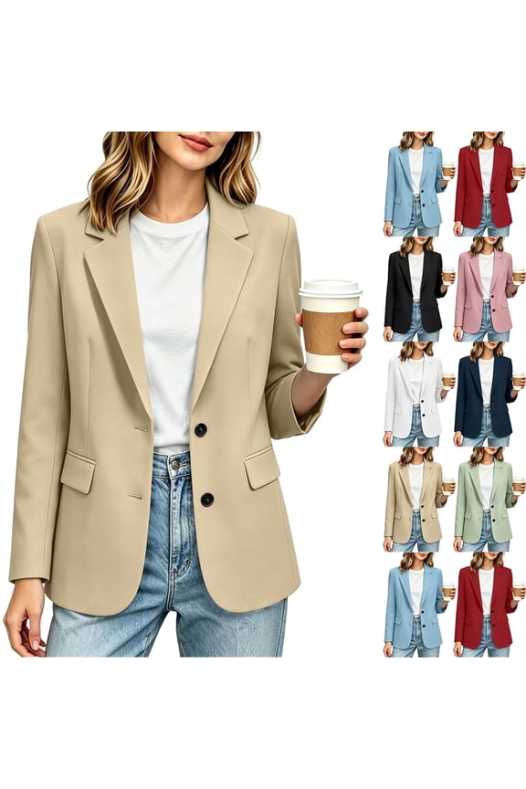 Blazer Jackets for Women Solid Color Long Sleeve Lapel Collar with Pockets Casual Office Daily Wear Blazers