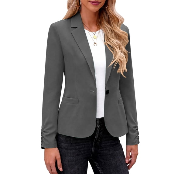 Craaazy Blazers for Women Long Sleeve Business Casual Suit Jackets Solid Color Single Button Work Office Blazer