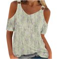 thumbnail image 1 of Craaazy Blouses for Women Casual Shirts Cold Shoulder Short Sleeve V Neck Summer Shirt Fashion Top Vacation Outfit, 1 of 4