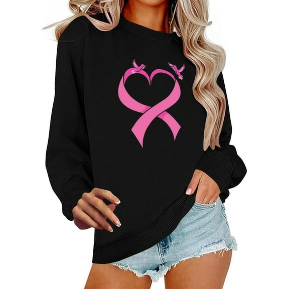 Craaazy Breast Cancer Awareness Sweatshirts for Women Funny Long Sleeve Survivor Shirt Pink Ribbon Graphic Gifts Support Tops Rou nd Neck Pullover