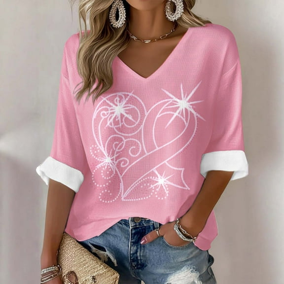 Craaazy Breast Cancer Shirts For Women Comfortable V-Neck Long Sleeve Solid Casual Waffle T-shirt Blouse Gifts