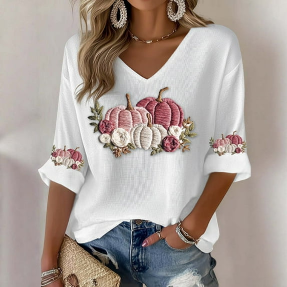 Craaazy Breast Cancer Shirts For Women Comfortable V-Neck Long Sleeve Solid Casual Waffle T-shirt Blouse Gifts
