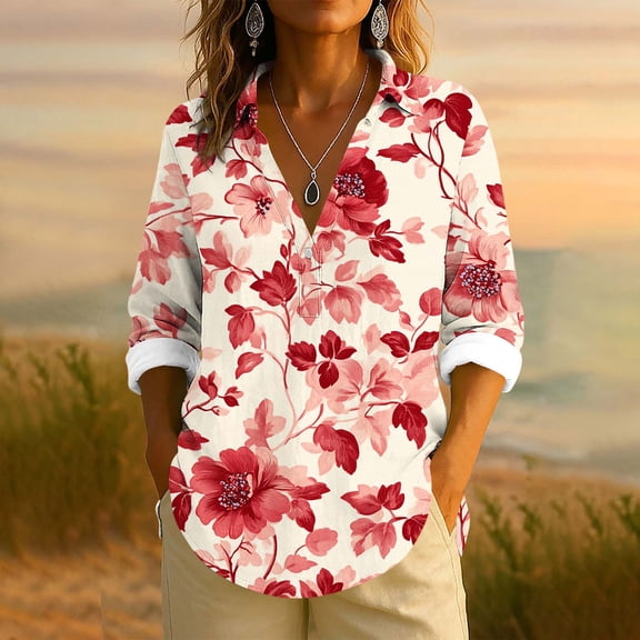 Craaazy Button Down Shirts For Women Casual Women's Long Sleeve Lapel Button Top Fashion Loose Plaid Shirts Fashion Printed T-Shirt Gifts For Women