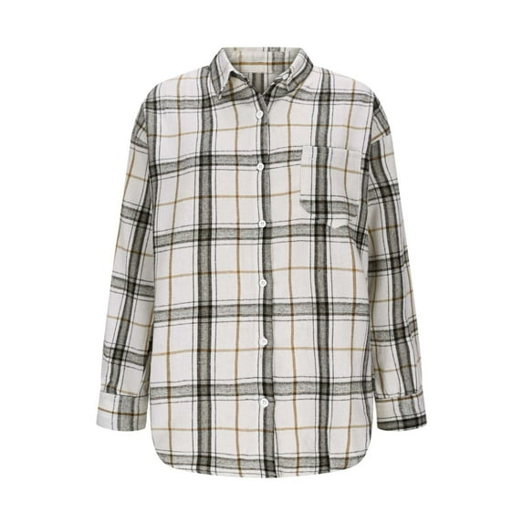 Craaazy Button Down Shirts For Women Plaid Printed Tops Long Sleeve Turn-down Collar Cardigan Coat With Pocket Gifts For Women