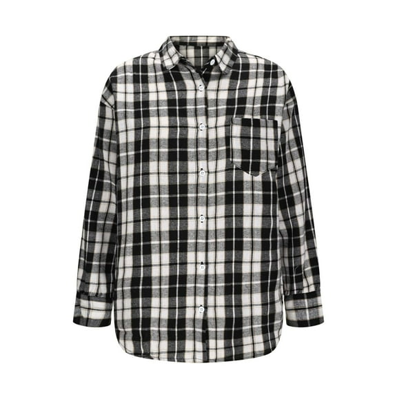Craaazy Button Down Shirts For Women Plaid Printed Tops Long Sleeve Turn-down Collar Cardigan Coat With Pocket Gifts For Women