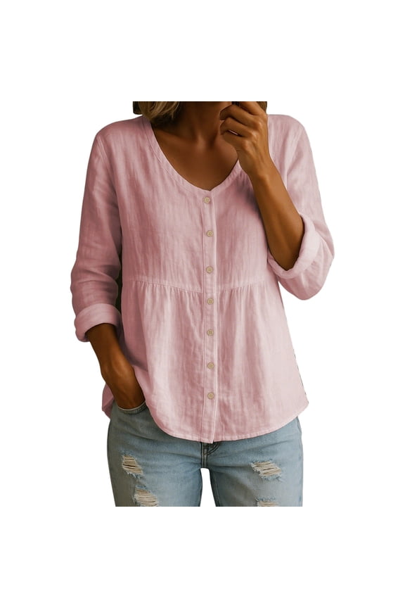 Button Down Shirts for Women 3/4 Sleeve Solid Color Blouse V-neck Casual Top Gifts For Women