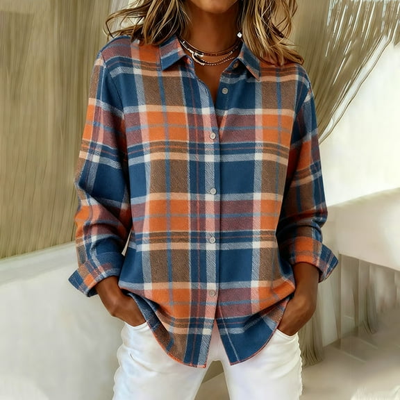 Craaazy Button Down Shirts for Women Casual Plaid Prints Long Sleeve Blouse Gifts