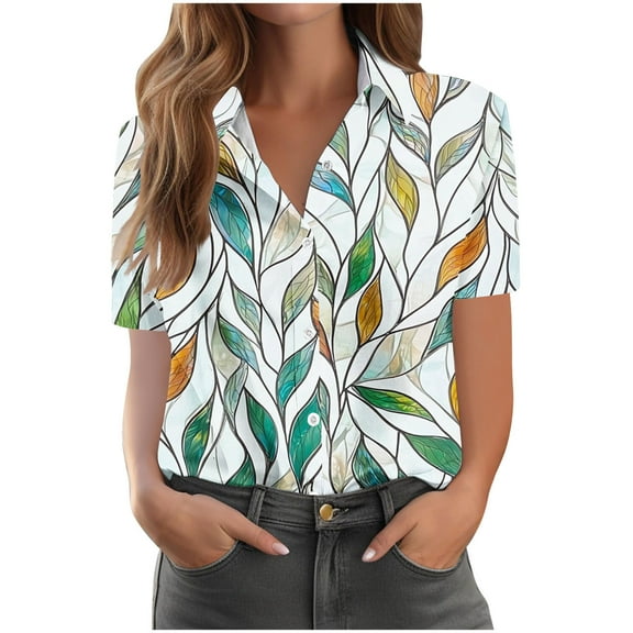 Craaazy Button Down Shirts for Women Dressy Casual Short Sleeve Blouses Trendy Business Work Tops Trendy Summer Beach Outfits