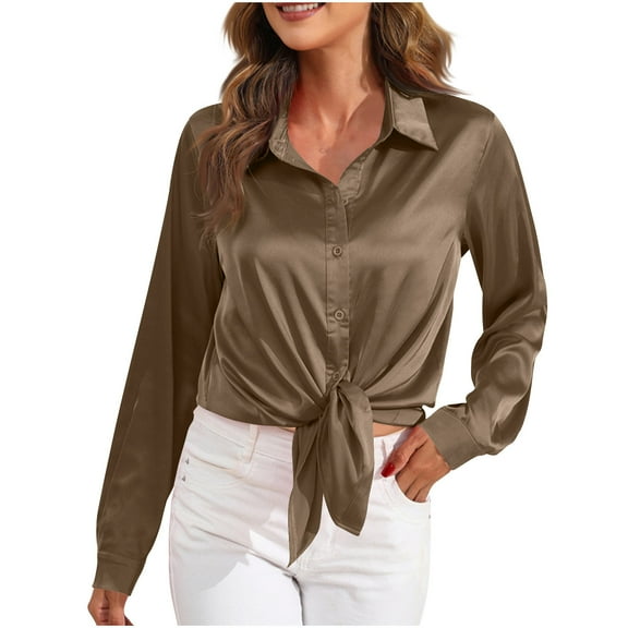 Craaazy Button Down Shirts for Women Lapel Long Sleeve Work Bussiness Tops Solid Color Shirts Gifts for Women