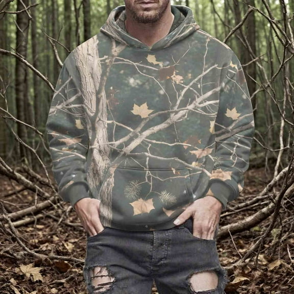 Craaazy Camo Hoodies For Women and Men Long Sleeve Fleece Pullover With Pockets Maple Leaf Printed Oversized Hooded Sweatshirt Gifts