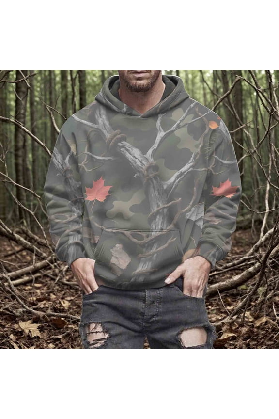 Camo Hoodies for Women Men, Maple Leaf Print Oversized Hooded Sweatshirt Long Sleeve Fleece Pullover With Pocket Gifts