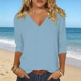 thumbnail image 1 of Craaazy Casual Tops for Women Cotton Regular Fit Solid Color V Neck 3/4 Sleeve Shirts, 1 of 7