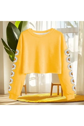 Casual Women's Floral Print Crop Top Crew Neck Long Sleeve Cropped Sweatshirt for Spring and Summer Gifts