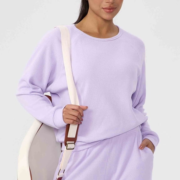 Craaazy Casual Womens Waffle Knit Sweatshirt Crew Neck Raglan Sleeve Loose Fit Top for Sports and Daily Wear Gifts