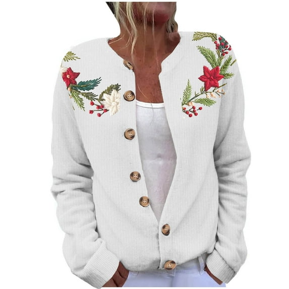 Craaazy Christmas Button Down Shirts for Women Long Sleeve Fashion Printed Knitted Cardigan Muti-Color Knitted Coat Gifts for Women