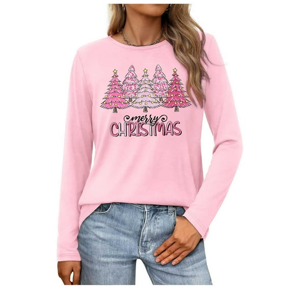 Craaazy Christmas Fashion Long Sleeve Round Neck Gifts Shirts for Women Christmas Printing Loose Blouse Capless Sweatshirts Top