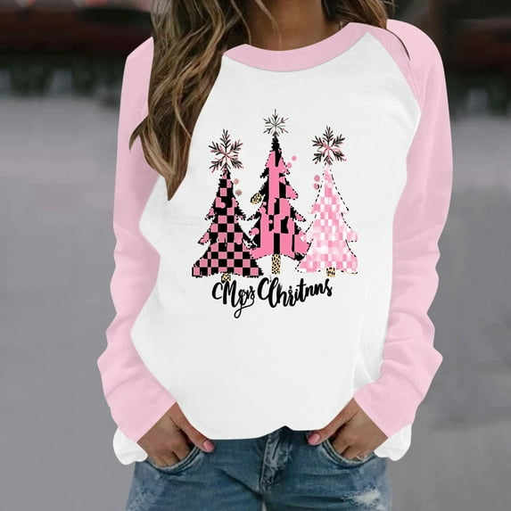 Craaazy Christmas Funny Shirts For Women Crew Neck Long Sleeve Santa Graphic Tops Xmas Tree Merry Christmas Printed Sweatshirt Womens Tops