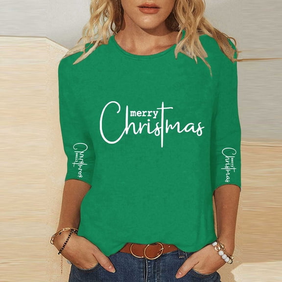 Craaazy Christmas Gifts For Women Crew Neck 3/4 Sleeve Xmas Shirts Funny Santa Christmas Tree Graphic Pullover Snowman Sweatshirts Womens Tops