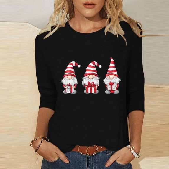 Craaazy Christmas Gifts For Women Crew Neck 3/4 Sleeve Xmas Shirts Funny Santa Christmas Tree Graphic Pullover Snowman Sweatshirts Womens Tops