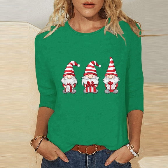 Craaazy Christmas Gifts For Women Crew Neck 3/4 Sleeve Xmas Shirts Funny Santa Christmas Tree Graphic Pullover Snowman Sweatshirts Womens Tops