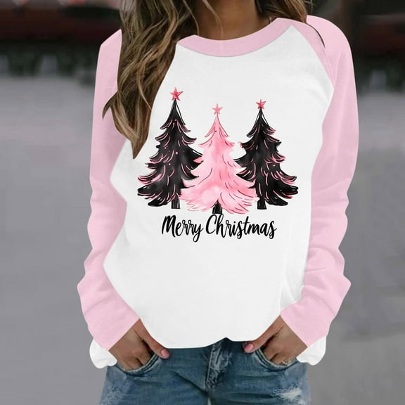 Craaazy Christmas Gifts For Women Round Neck Long Sleeve Christmas Printed Sweatshirt Christmas Tree Christmas Reindeer Christmas Lights Merry Christmas Tops Womens Tops