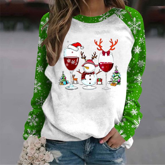 Craaazy Christmas Gifts Womens Shirts Fashion Casual Christmas Printed Round Neck Loose Long Sleeve Capless Sweatshirt Top Gifts For Women
