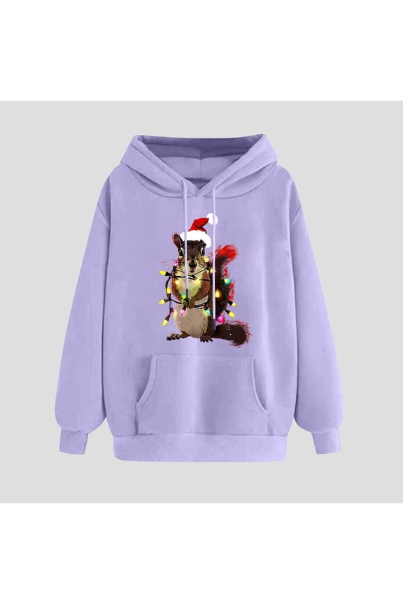 Christmas Hoodies for Women Long Sleeve Hooded Pullover Pocket Drawstring Christmas Print Shirt Gifts for Women