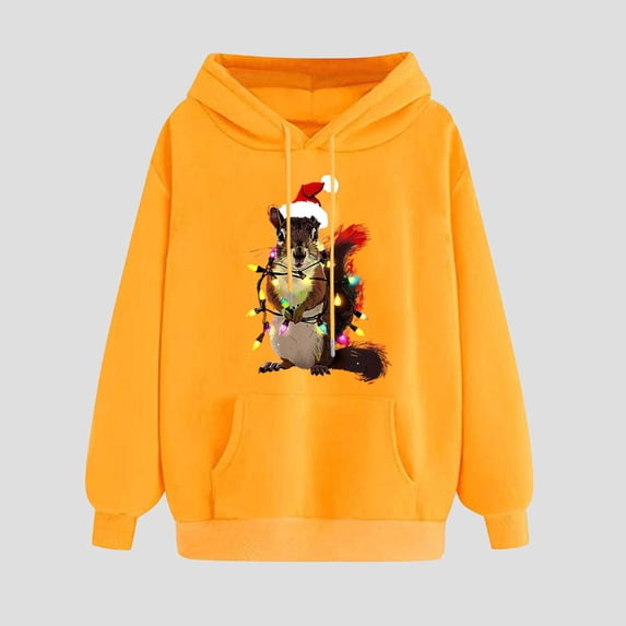 Craaazy Christmas Hoodies for Women Long Sleeve Hooded Pullover Pocket Drawstring Christmas Print Shirt Gifts for Women