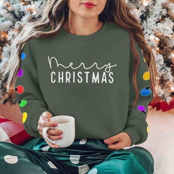 Craaazy Christmas Long Sleeve Shirts For Women Vintage Christmas Letters Printed Sweatshirt Merry Christmas Funny Shirts Gifts