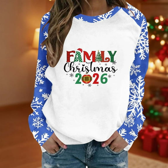 Craaazy Christmas Long Sleeve Shirts for Women Crew Neck Merry Christmas Printed Xmas Womens Tops Gifts for Women