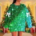 thumbnail image 1 of Craaazy Christmas Print Long Sleeve Crew neck Sweatshirts for Womens, Colorful Gifts Casual Loose Shirts Pullover Tops, Holiday S tyle Real Bow, 1 of 5