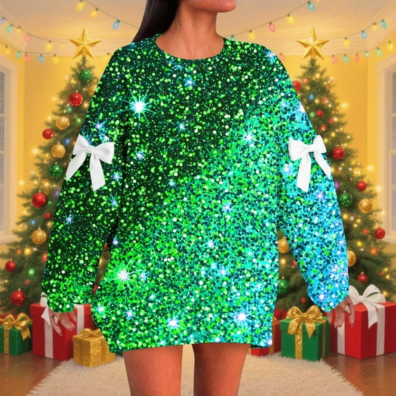 Craaazy Christmas Print Long Sleeve Crew neck Sweatshirts for Womens