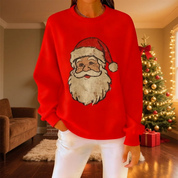 Craaazy Christmas Printed Long Sleeve Shirts for Women Crewneck Funny Xmas Pullover Tops Gifts