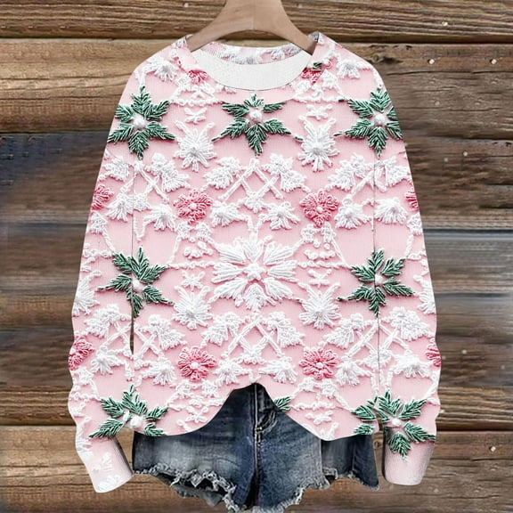 Craaazy Christmas Shirts For Women Colorful Santa Print Sweatshirt Crew Neck Long Sleeve Pullover Gifts For Women