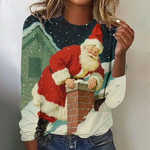 Craaazy Christmas Shirts For Women Santa Xmas Graphic Pullover Christmas Tree Printed Top Christmas Gifts Crewneck Sweatshirts Gifts