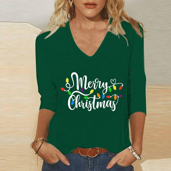 Craaazy Christmas Shirts for Women 3/4 Sleeve V-neck Shirts Gifts