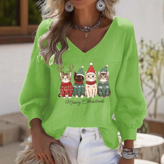 Craaazy Christmas Shirts for Women Fashion Clothing Christmas Printed 3/4 Sleeve V Neck Xmas Womens Tops Gifts