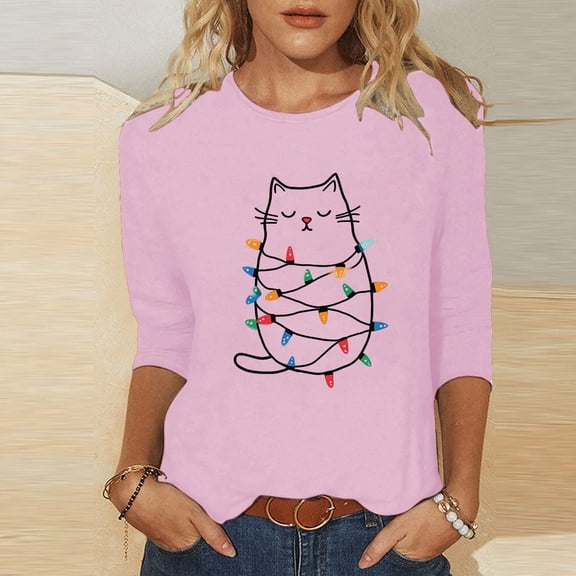 Craaazy Christmas Shirts for Women Fashion Printed 3/4 Sleeve Casual Tops Gifts