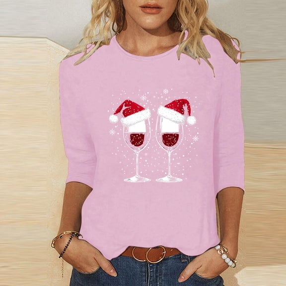 Craaazy Christmas Shirts for Women Fashion Printed 3/4 Sleeve Casual Tops Gifts