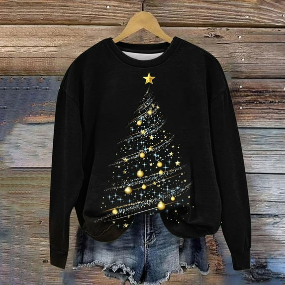 Craaazy Christmas Shirts for Women Loose Crewneck Long Sleeve Christmas Printed Xmas Shirts Gifts