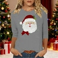 thumbnail image 1 of Craaazy Christmas Shirts for Women Round Neck 3/4 Sleeve Santa Prints Blouses Gifts, 1 of 4