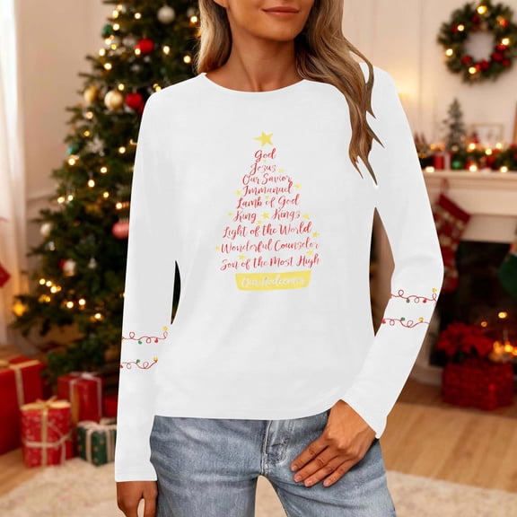 Craaazy Christmas Shirts for Women Round Neck Long Sleeve Tops Casual Lightweight Christmas Blouses Gifts