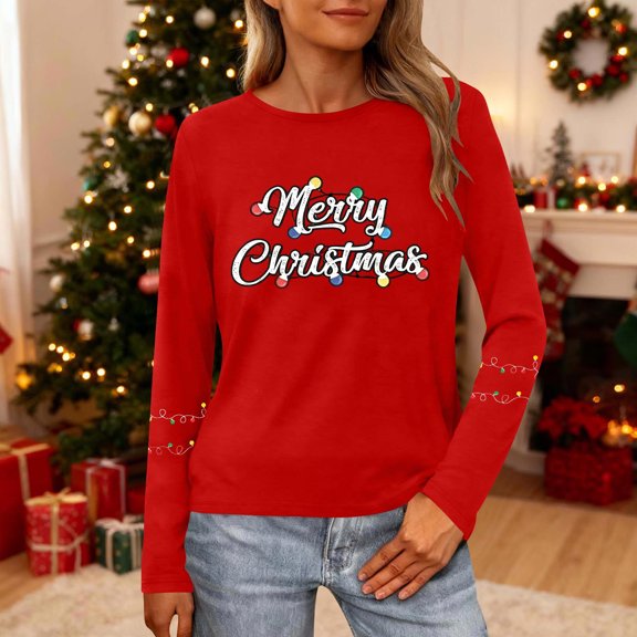 Craaazy Christmas Shirts for Women Round Neck Long Sleeve Tops Casual Lightweight Christmas Blouses Gifts